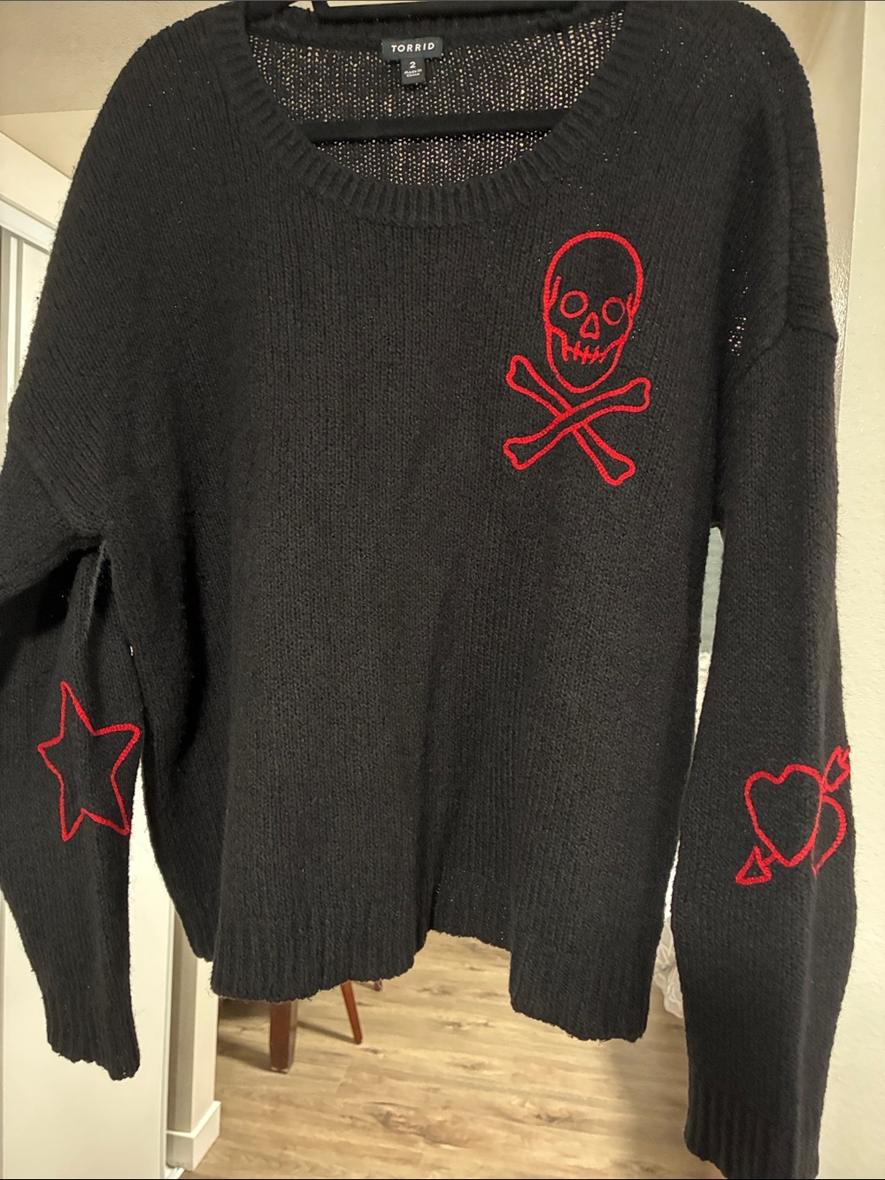 Torrid Black Sweater with Red Skull, Star & Heart Accents. Torrid size 2